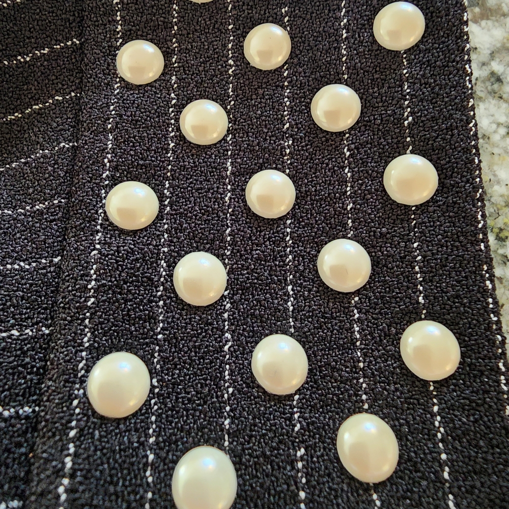 Karl Lagerfeld Black Pinstripe Dress with Pearl Details - Picture 3 of 6